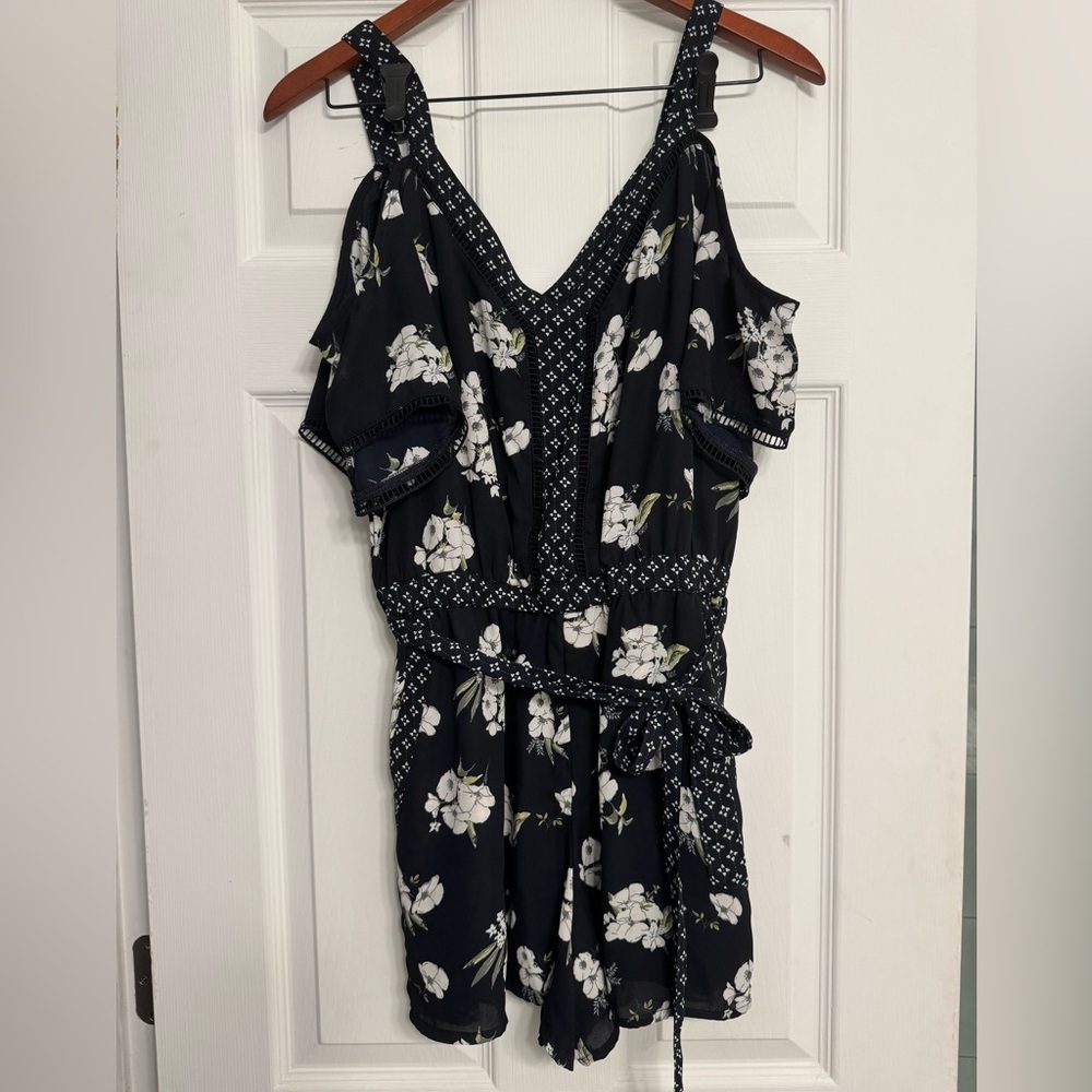 Abercrombie & Fitch Black and White Ruffled Jumpsuit